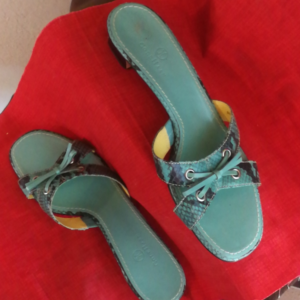 Cole haan delray slide turquoise snakeskin 08print